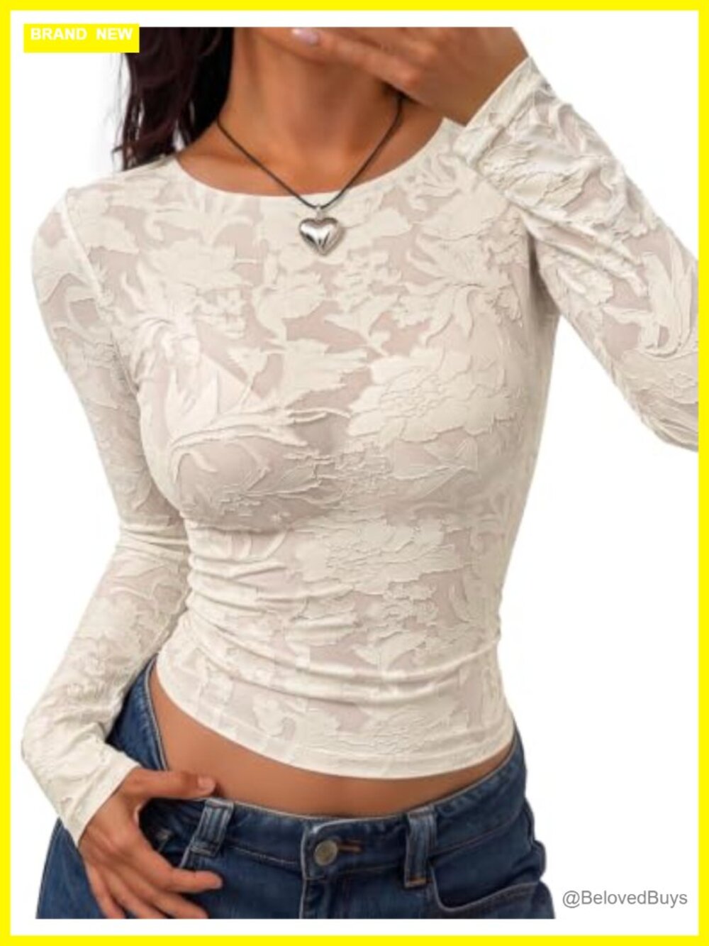 ZESICA Women's Lace Mesh Sheer See Through Long Sleeve Top